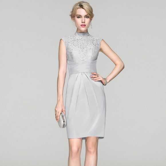 JJs House Grape Charmeuse Lace Cocktail Sheath Dress Size 8 C20 - Picture 4 of 9
